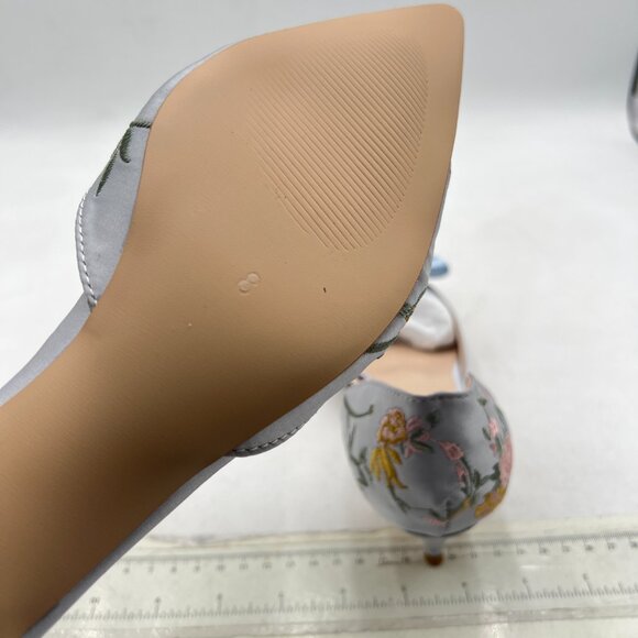 XYD Blue Flower Embroidery D'Orsay Kitten Heel Bridal Bowknot Pumps Elegant Shoe - Picture 6 of 8